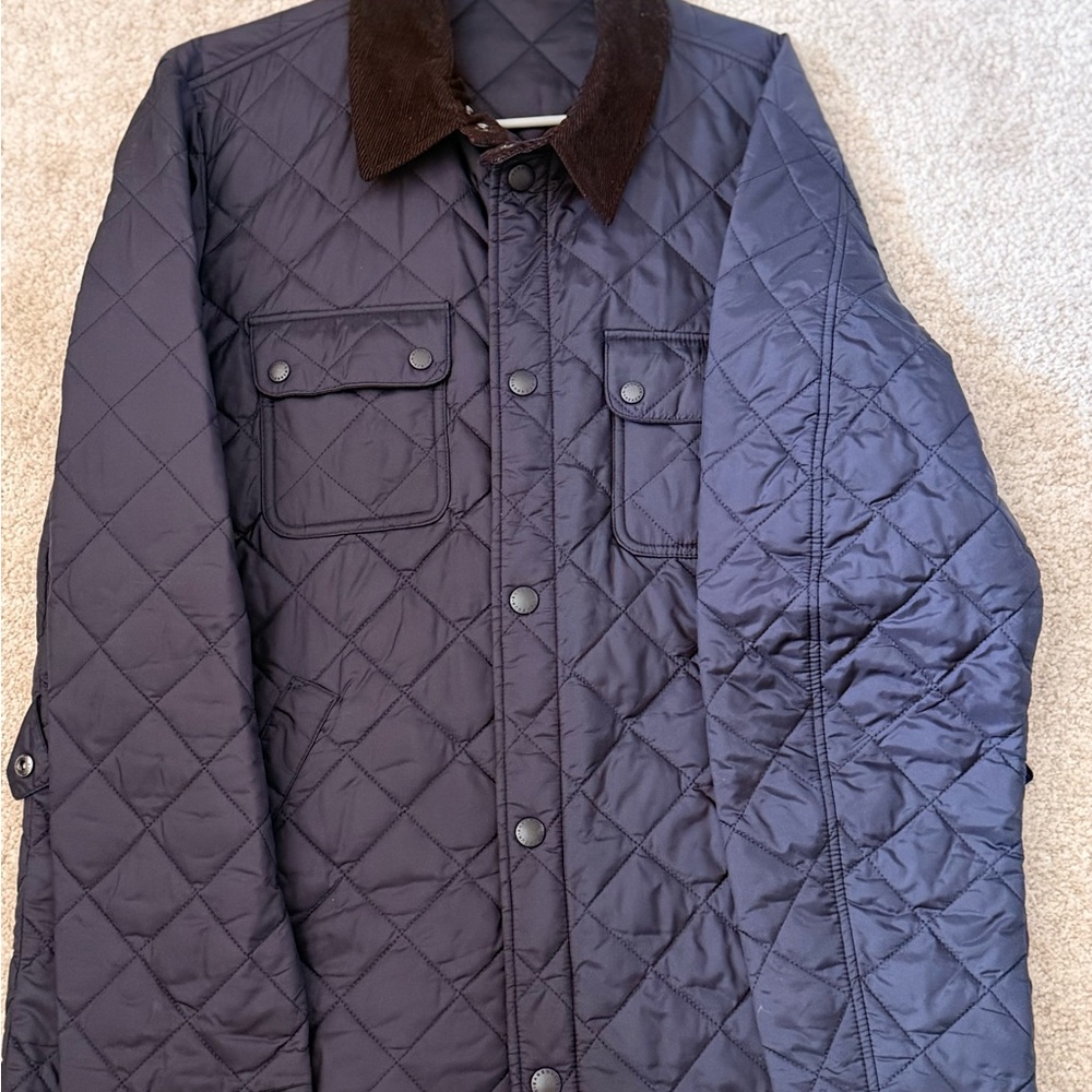 Barbour Black Quilted Jacket with Brown Corduroy Collar